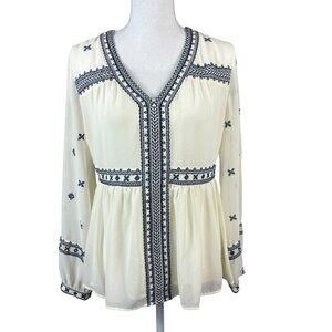 Stella & Dot Maette Embroidered Lela Tunic Long Sleeve Boho Top Size Small